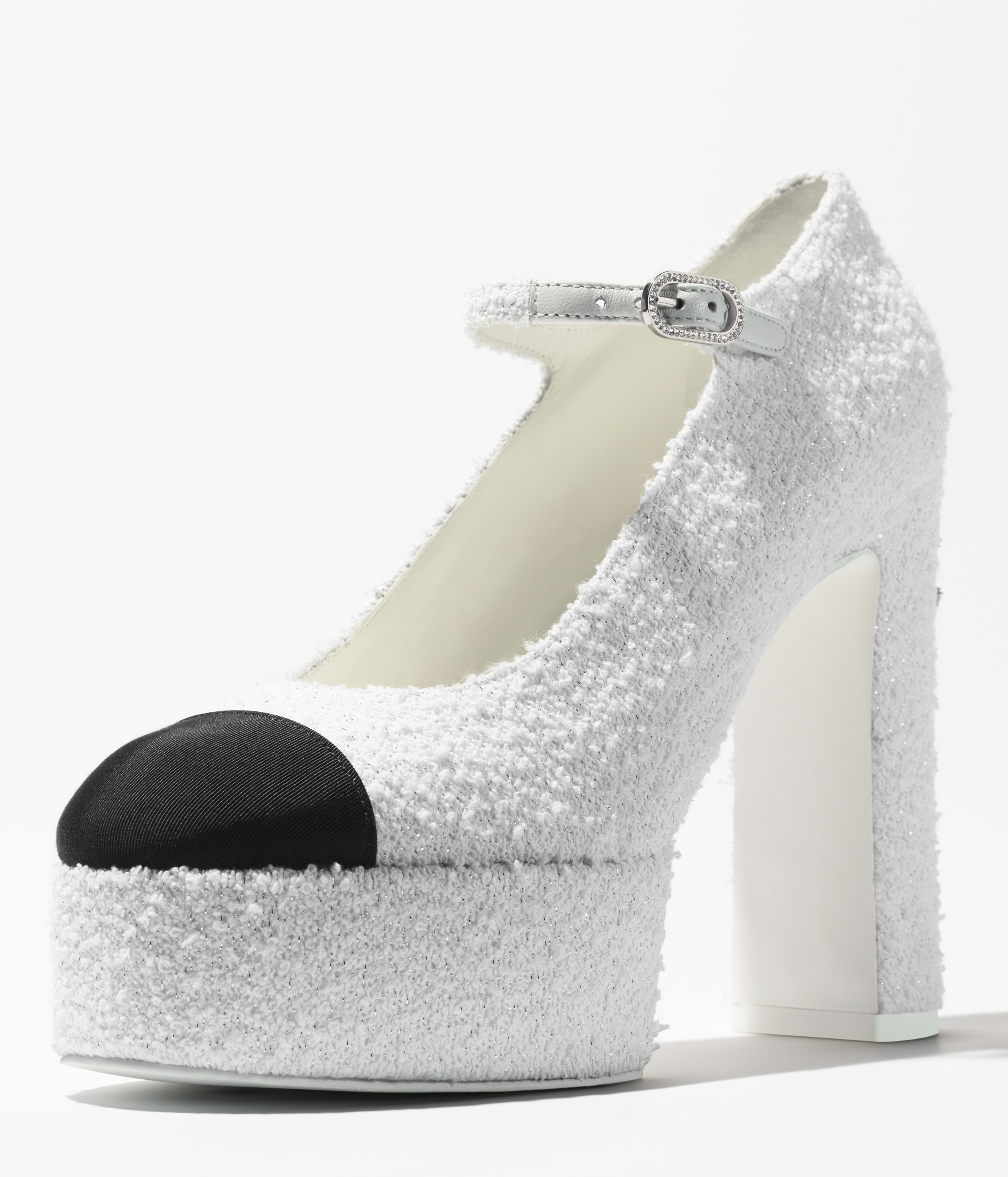 Mary Janes - Branco & Preto - Tweed de algodão & gorgorão - vista artística 4